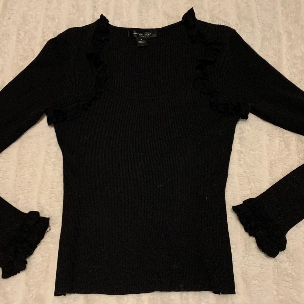 August Silk Black Fitted Bell Sleeve Top